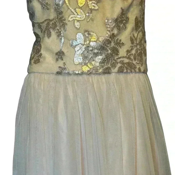 AMSALE Dress 14 Sequin Embellished Maxi Halter Neck Tulle A-Line Cocktail Beige - Picture 7 of 14